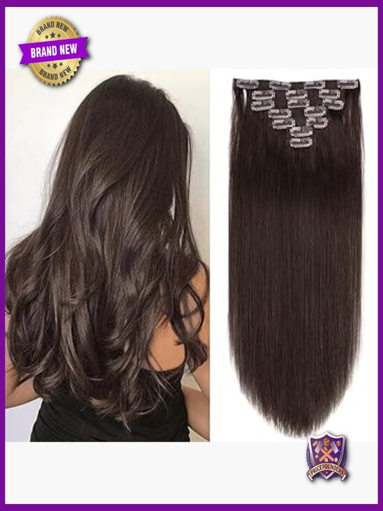 Clip In Human Hair Extensions 18 inch Full Head 150g Dark Brown Double Weft main image 5